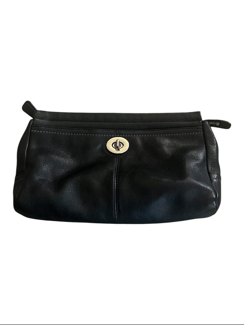 Coach Pebbled Black Leather Turnlock Clutch/Wristlet